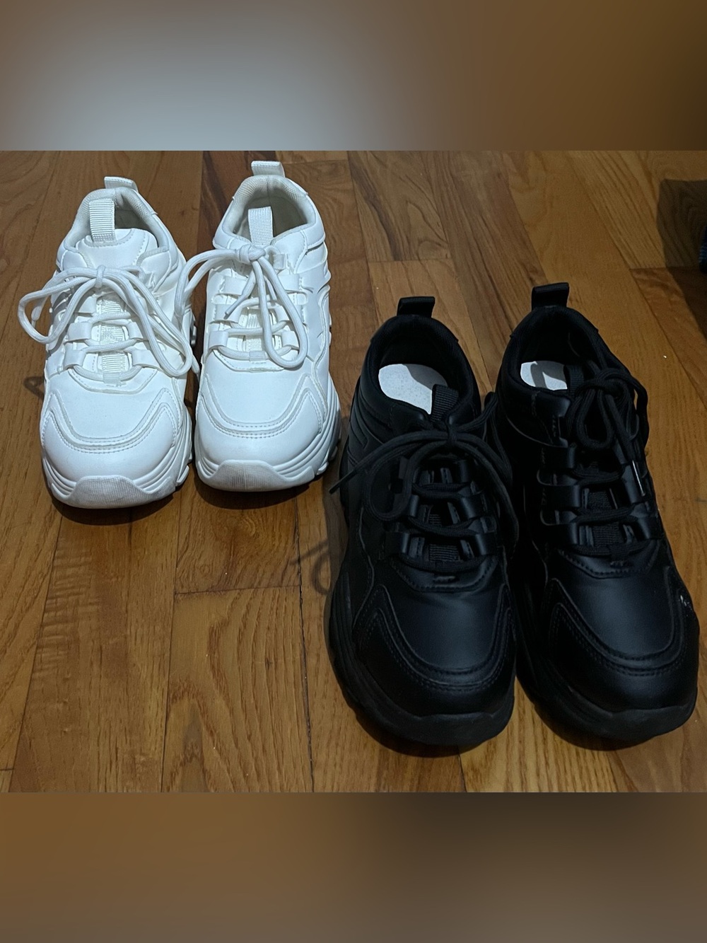 Kids Classic Chunky Raised Heal Sneakers - White and Black Bundle